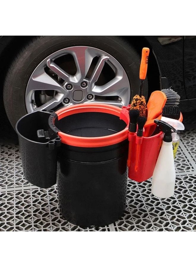 Black Car Wash Bucket With Side Storage And External Tool Holder For Detailing Brushes Gloves - Image 4